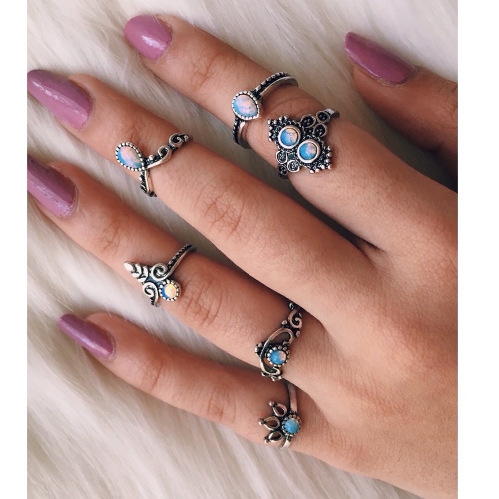 Blue boho mid finger rings set - Picture 2 of 8